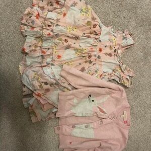 Pink Floral Dress and Cardigan Set